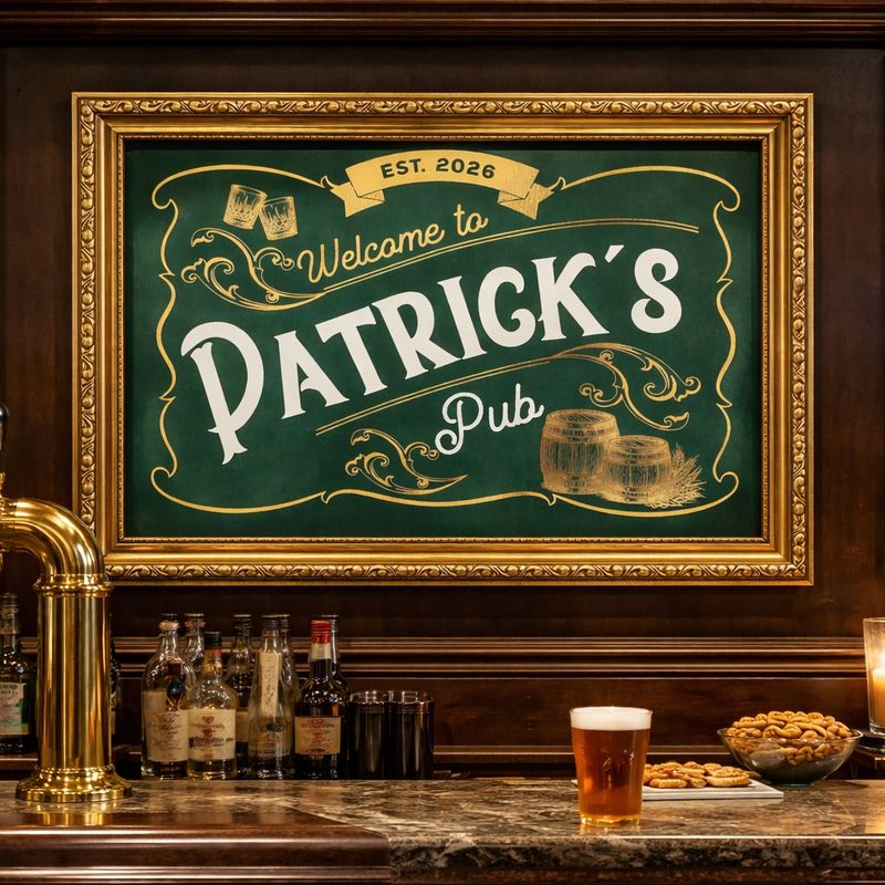 Personalised Pub Sign - Metallic Gold & White Foil Print – Custom Bar Wall Art