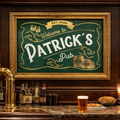 Personalised Pub Sign - Metallic Gold & White Foil Print – Custom Bar Wall Art Personalised Pub Sign - Metallic Gold & White Foil Print – Custom Bar Wall Art