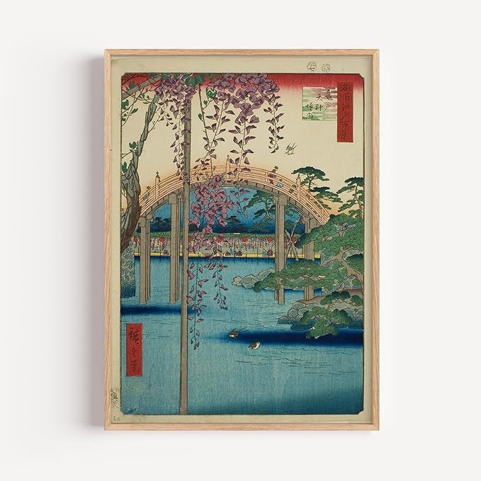 Japanese Woodblock Art Print – Kameido Tenjin Shrine with Wisteria by Utagawa Hiroshige | Edo-Era Ukiyo-e Landscape Wall Art