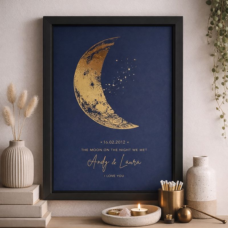 The Moon on the Night We Met – Personalized Moon Phase Print – Custom Date Foil Art – Anniversary Gift for Couple