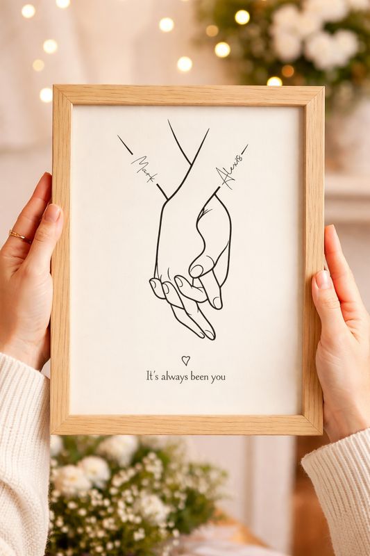 Personalised Couple Hand Line Art Print – Minimalist Romantic Print