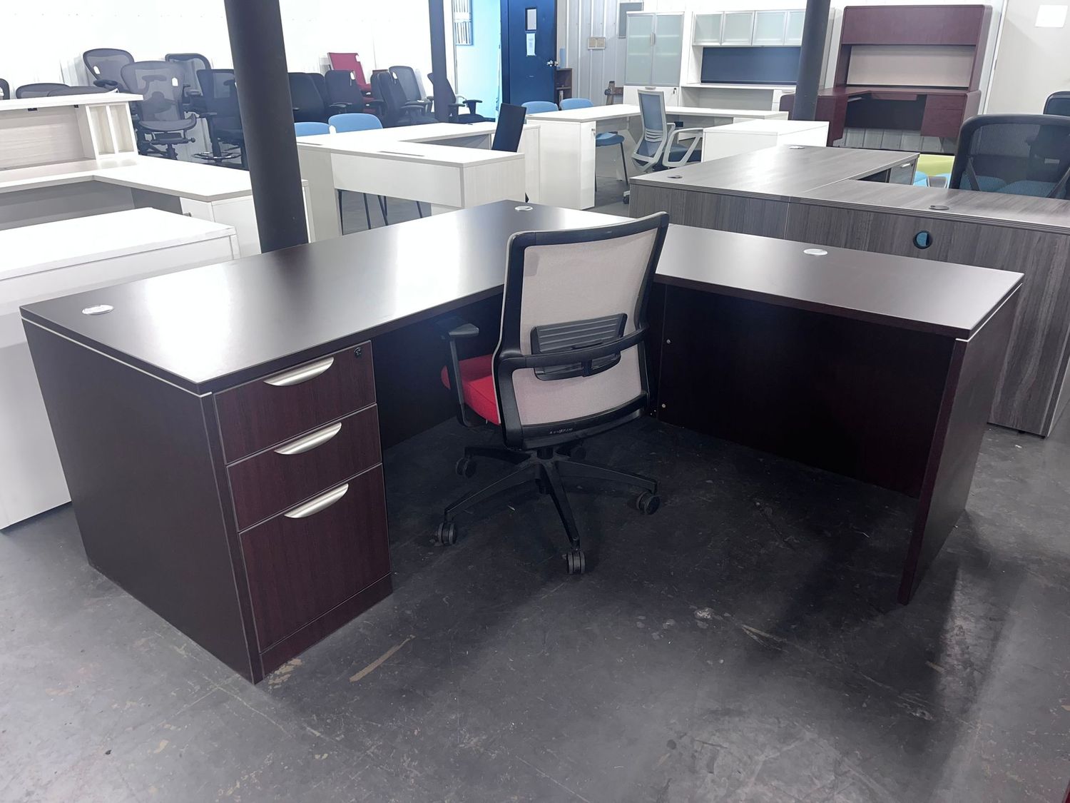 72X72 Espresso L w/ One Drawer Set