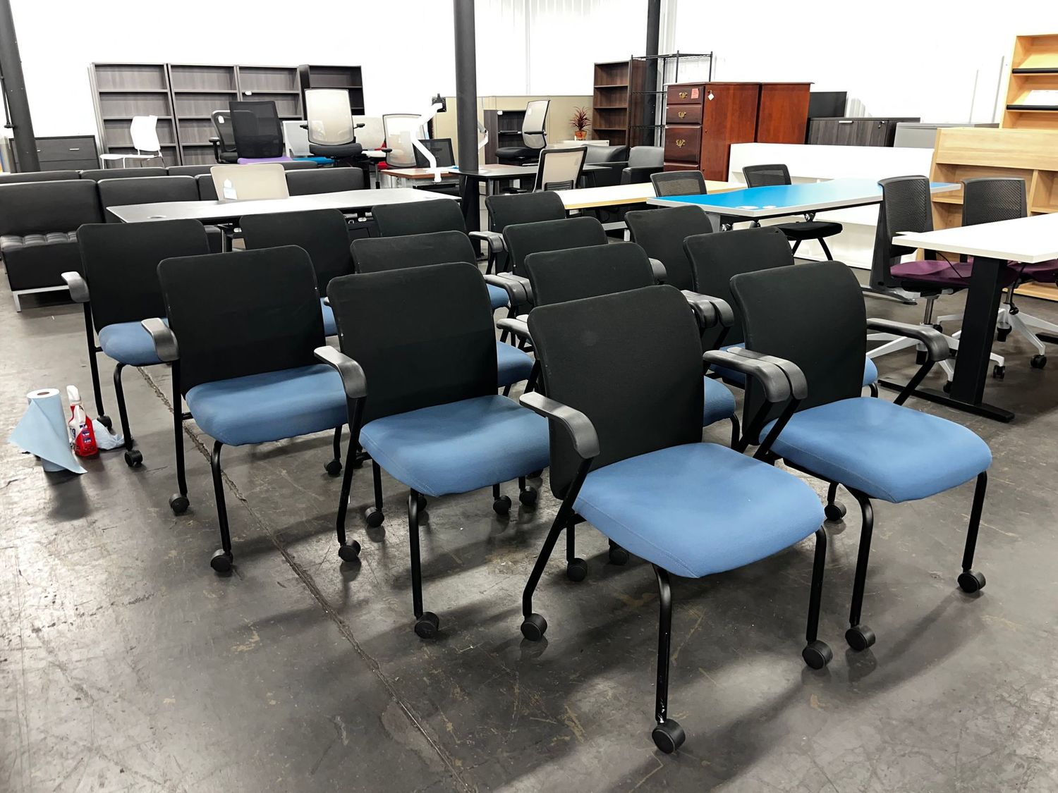 Mesh Back Side Chairs on Casters w/ Blue Seat *13 Available