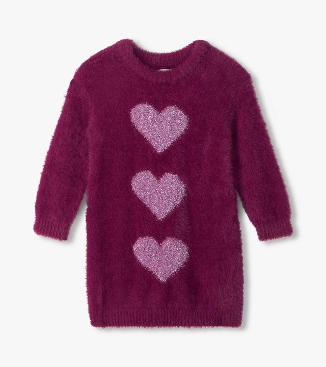Hatley Girls Raspberry Hearts Fuzzy Sweater Dress