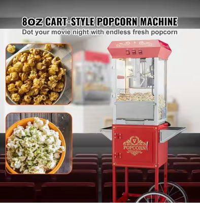 8 oz. Commercial Popcorn Machine 850-Watt Theater Popper on Wheels, 48-Cups per Batch,Tempered Glass Doors, Red  PRE ORDER FOR OUR NEXT CONTAINER SHIPMENT MID 2026