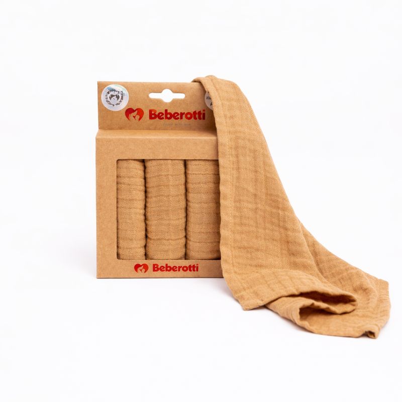 Beberotti Organic Lot de 4 gants de toilette en mousseline pour bébé, Beige – photo produit, textil…