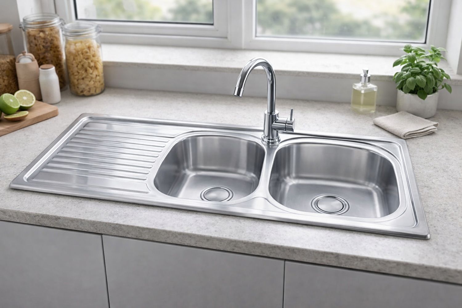 ViandPro Double Bowl Single Drainer Sink - 1200 x 500 mm - Satin Finish
