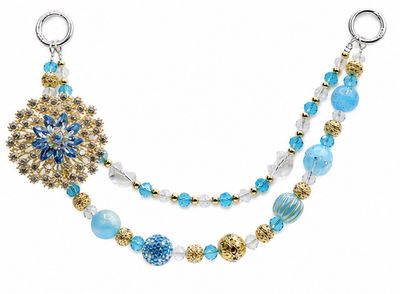 Aqua Blue Floral Beaded Purse Charm with Gold-Tone Accents