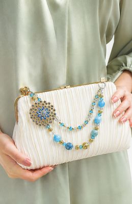 Aqua Blue Floral Beaded Purse Charm with Gold-Tone Accents