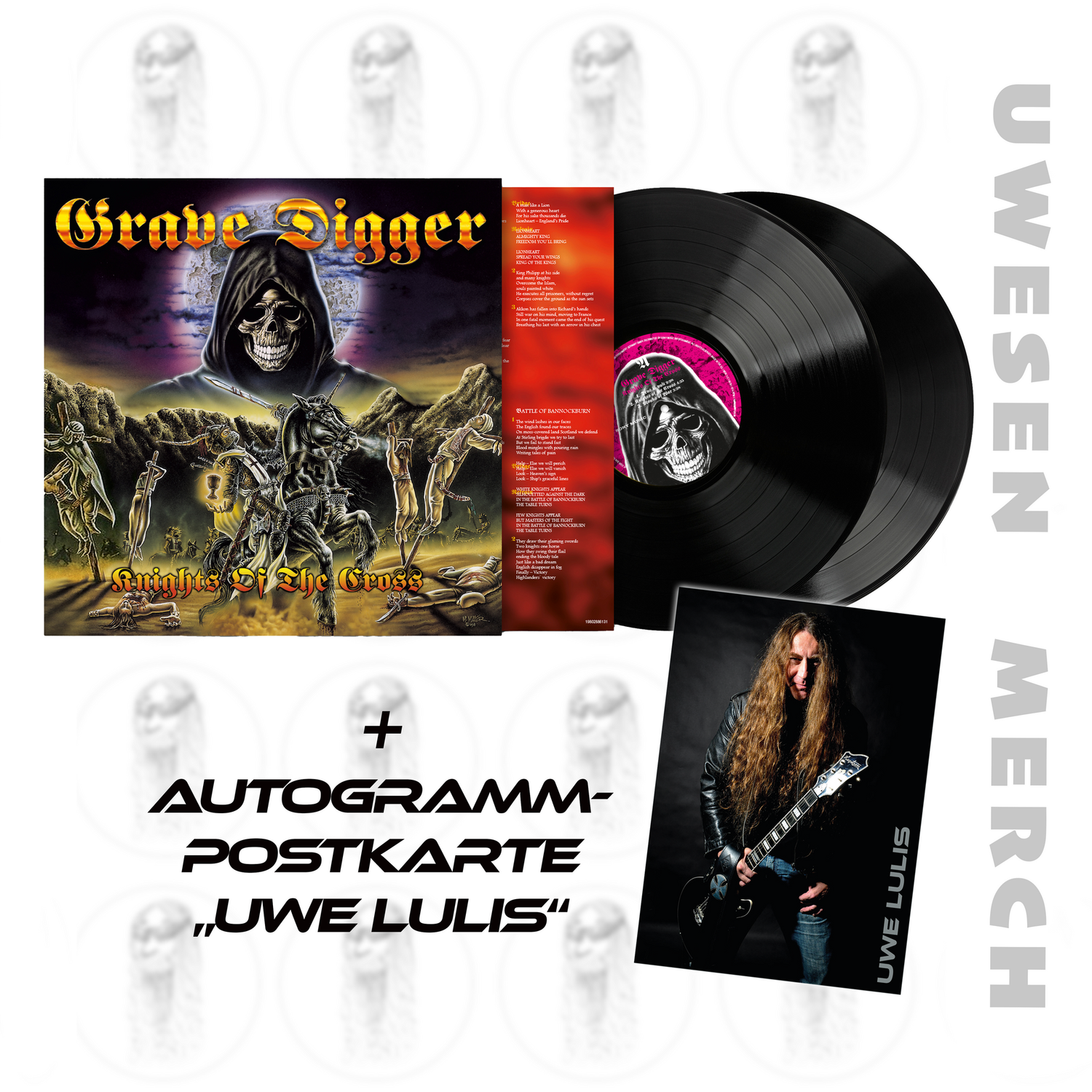Grave Digger - Album "Knights of the Cross" (2LP) inkl. signierte Autogrammkarte "Uwe Lulis"
