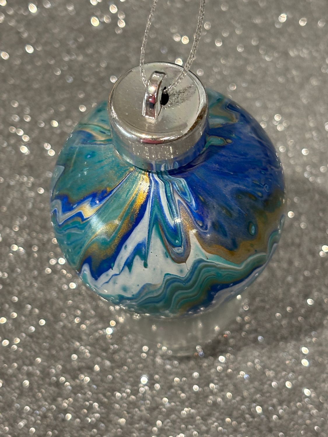 6 Christmas Baubles - Blue / Aqua / White / Gold