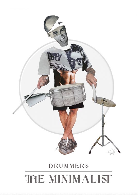 The Minimalist - collage - drummer art - high quality print - 40x50cm Drummer collage made by Françoise Vaal, depicting a minimalistic drummer