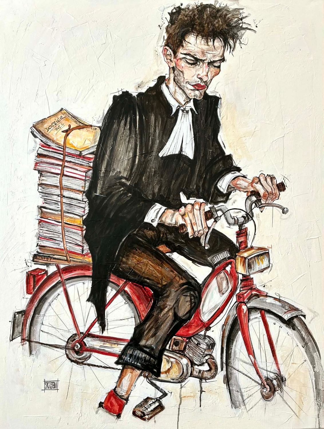 "La route du doute ". Sur une toile châssis lin de 116x88cm. Acrylique, fusains, pastels, encres, vernis. "Skitsen".