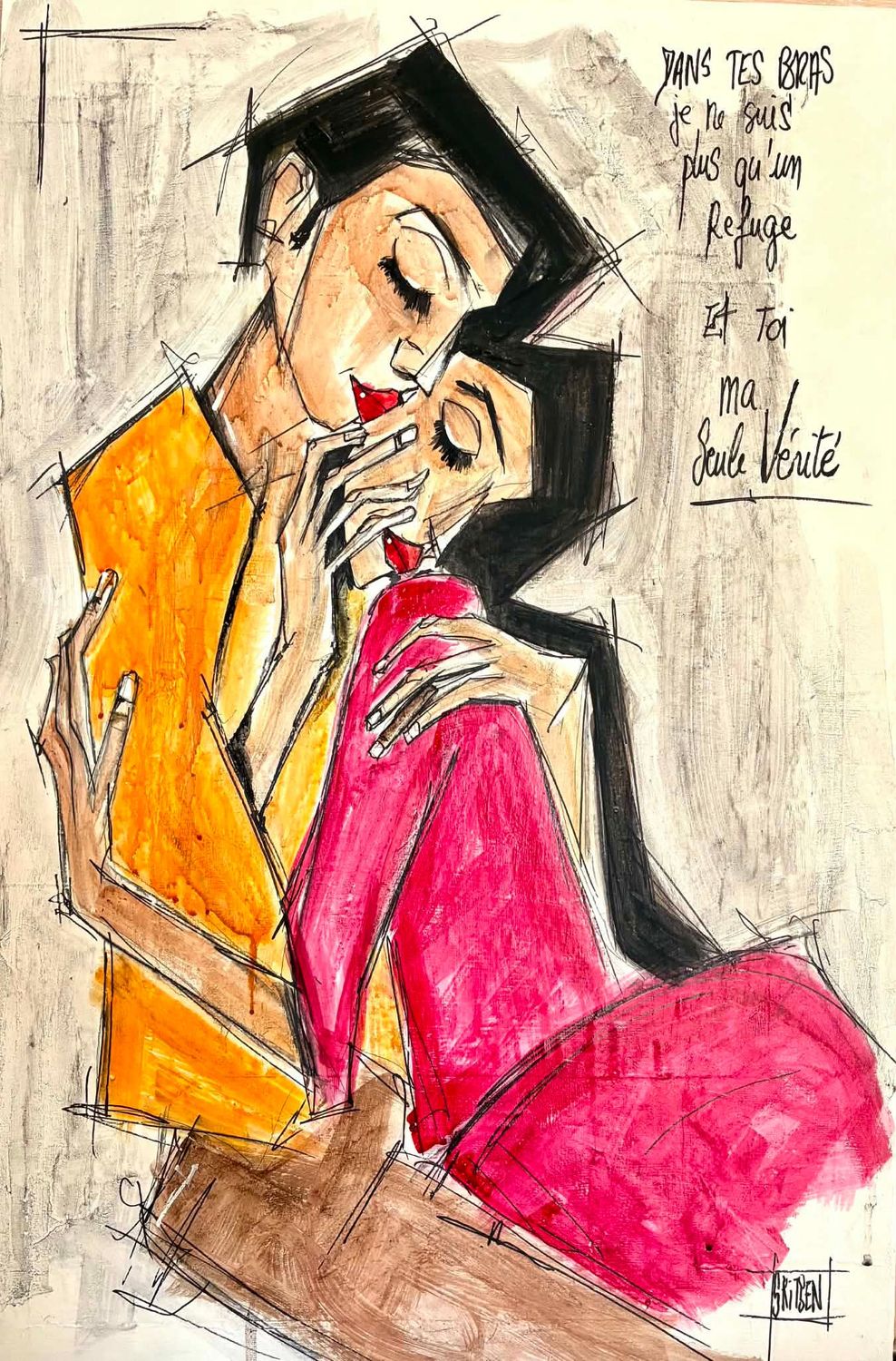 ´Dans tes bras je ne suis plus qu’un refuge et toi ma seule vérité ‘ Sur une plaque bois de 61x40,5cm Acrylique, pastels, fusains, encres.. ´Dans tes bras je ne suis plus qu’un refuge et toi ma seule vérité ‘ Sur une plaque bois de 61x40,5cm Acrylique, pastels, fusains, encres.. "Skitsen"