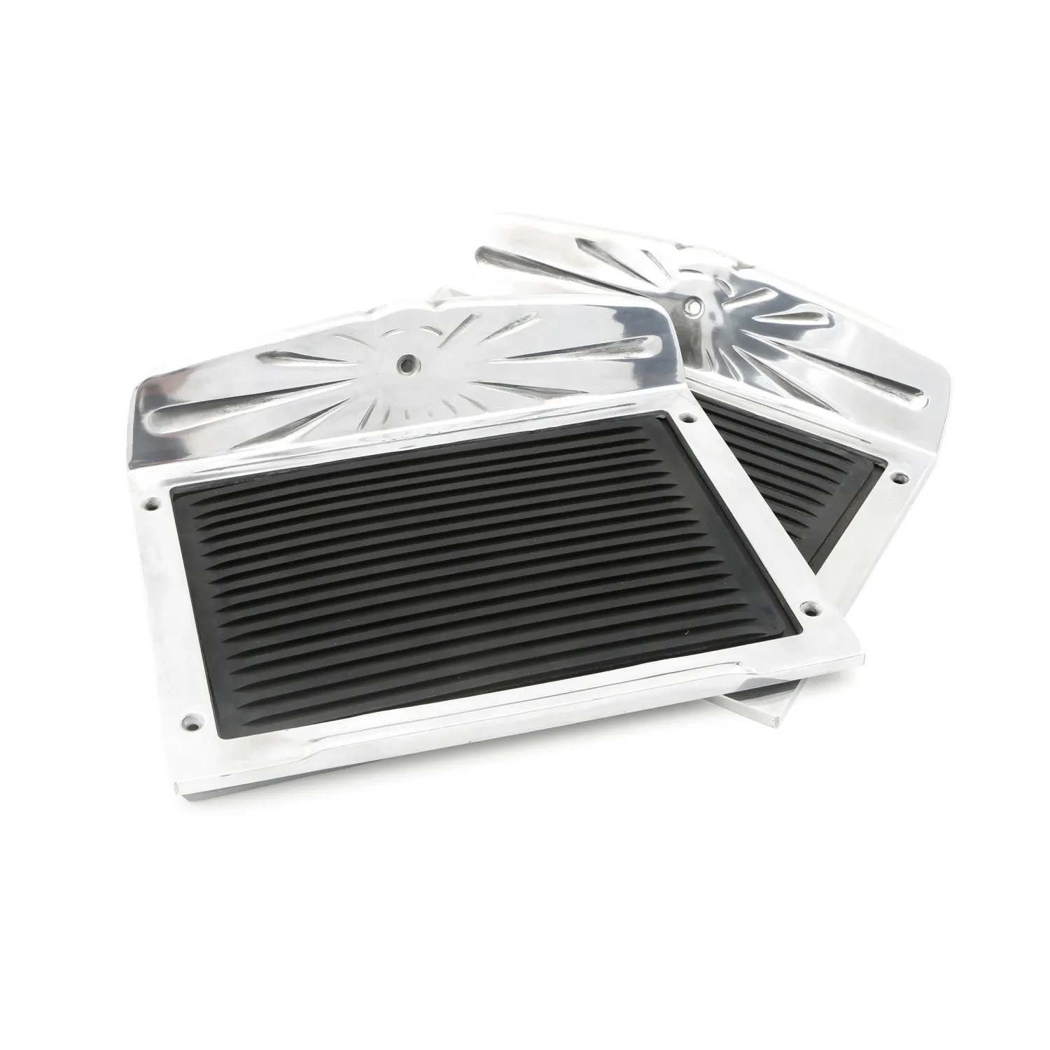 Ford Deluxe Running Board Step Plates, Die-Cast Aluminum with Black Rubber Inserts