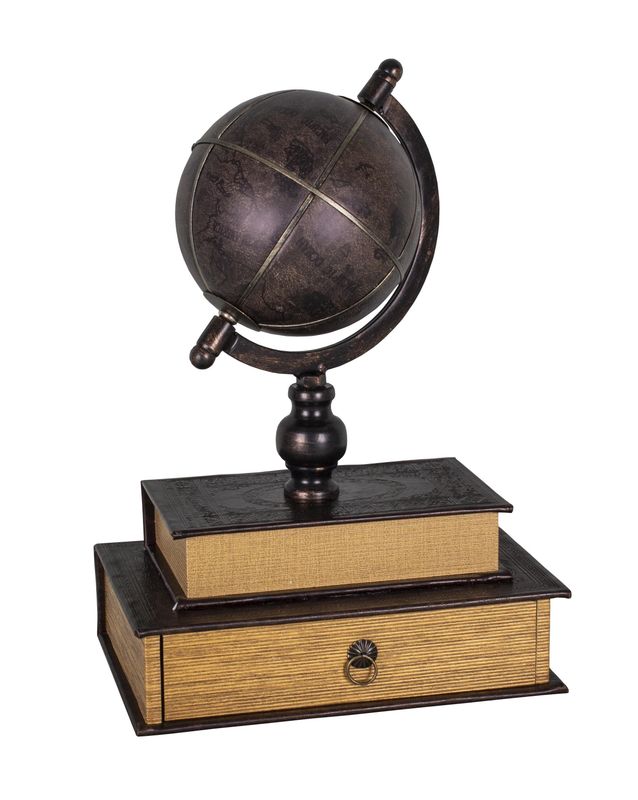 Mappemonde sur livres avec tiroir