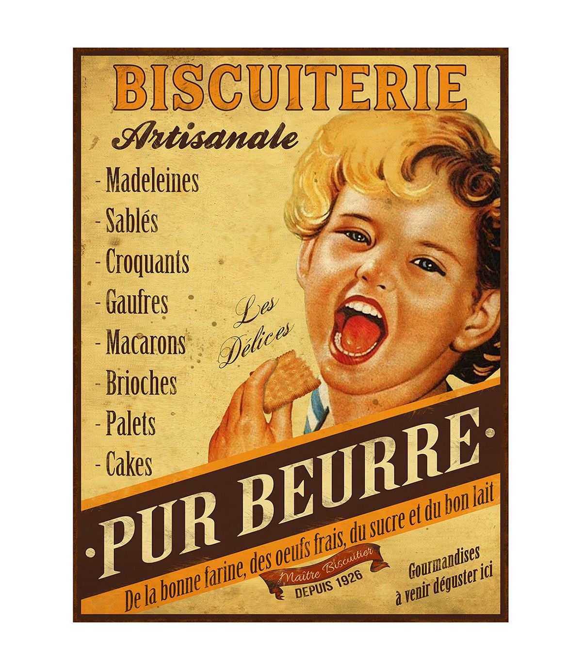 Plaque métal "Biscuiterie Pur beurre" 33 x 25 cm