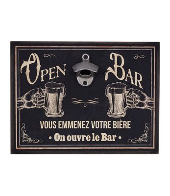 Plaque métal avec décapsuleur "Open Bar" 33 x 25 cm