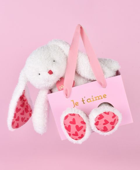 LAPIN JE T'AIME en sac cadeau - 25 cm