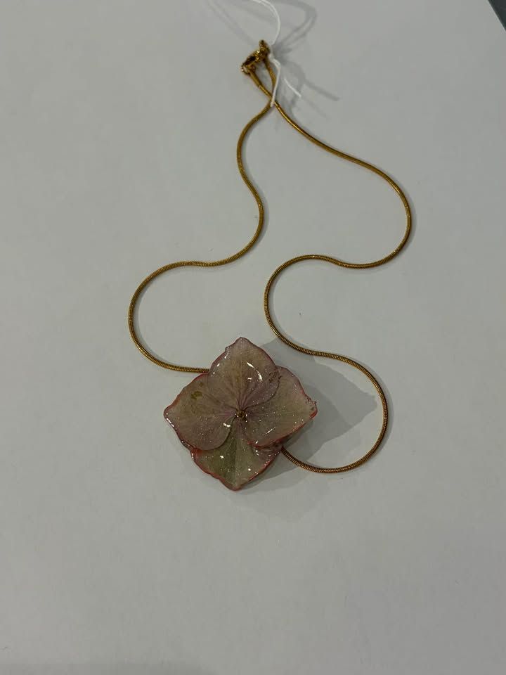 JM Studios Handmade Flower Necklace in  Green Sparkle - #26