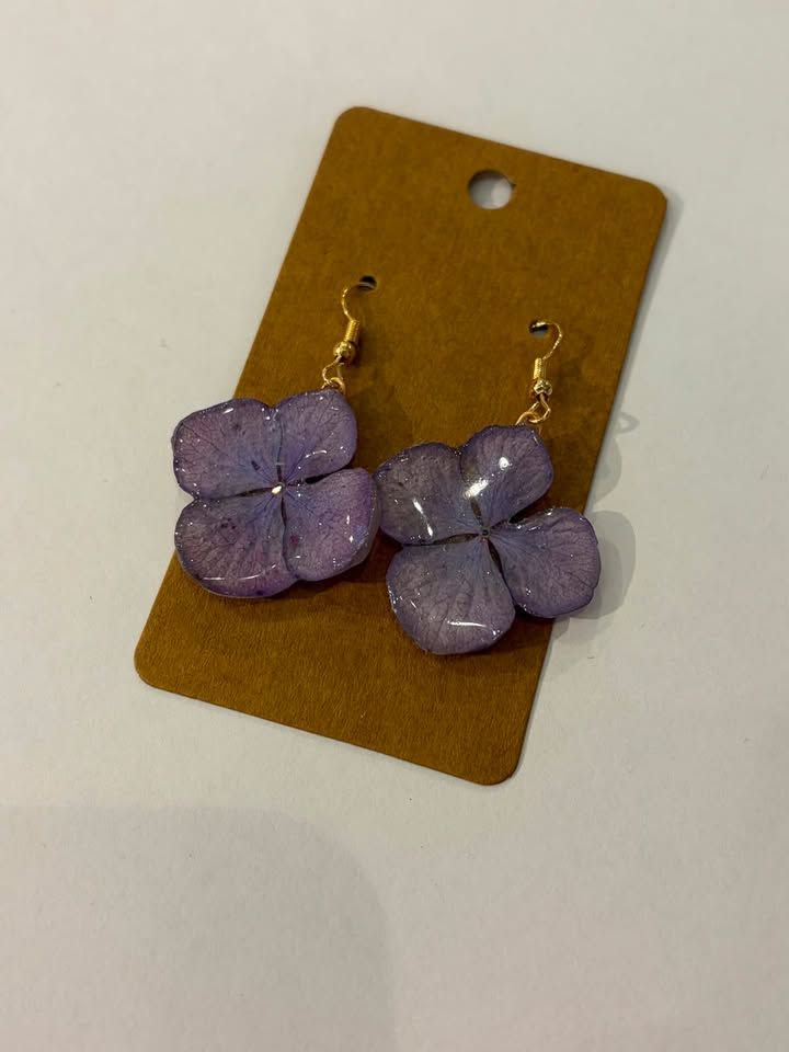JM Studios Handmade Flower Earrings in Purple Hydrangea - #19