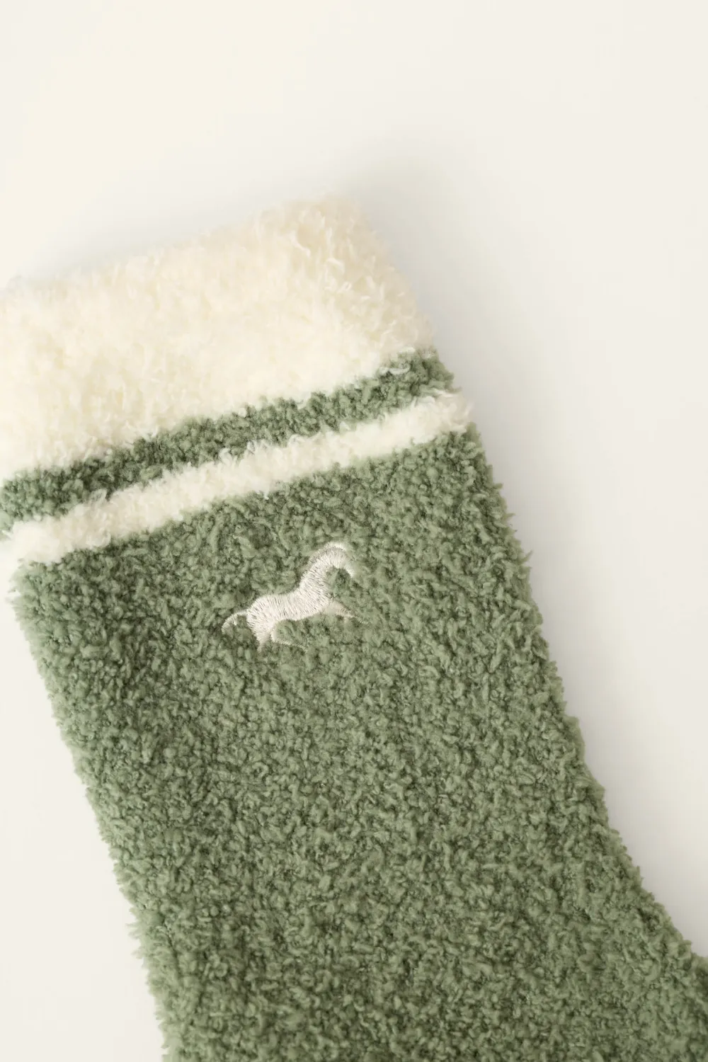 PJ Salvage Wild Mustang Army Green Fuzzy Socks w/Grippers