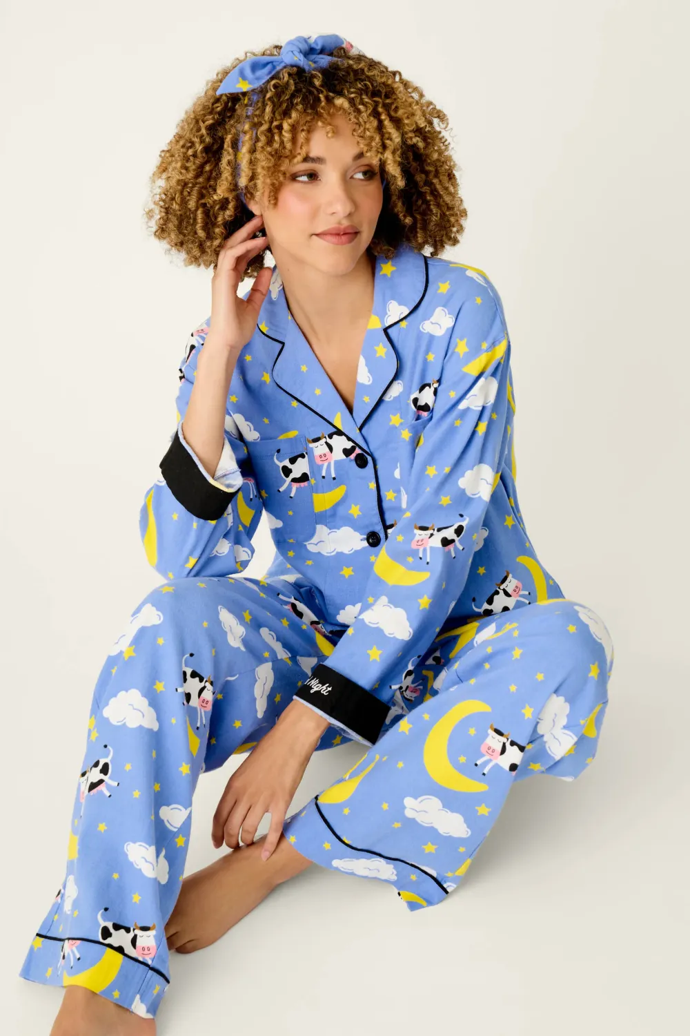 PJ Salvage Cows Jumping Over the Moon 3pc Flannel PJ Set in Periwinkle PJ Salvage Cows Jumping Over the Moon 3pc Flannel PJ Set in Periwinkle