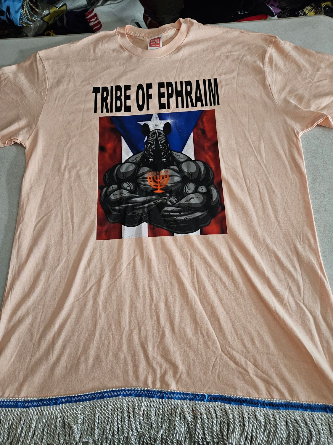 100% Cotton Tribe of Ephraim Apricot Shirt White Fringes
