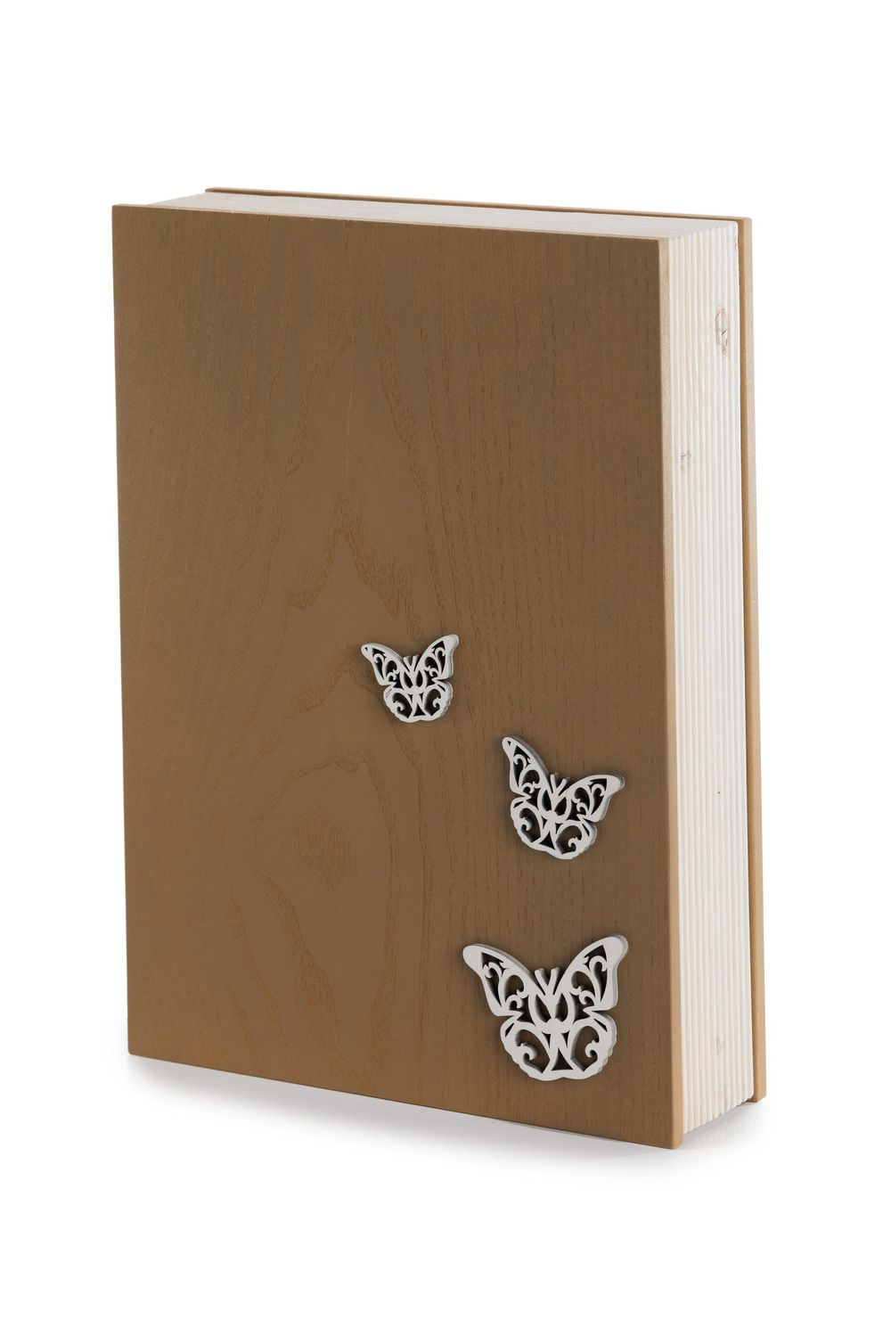 Urna Livro com acabamento em taupe e freixo branqueado com borboletas Urna Livro com acabamento em taupe e freixo branqueado com borboletas