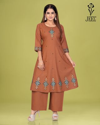 JEEL Kurti &amp; Plazo Set - Chestnut Brown
