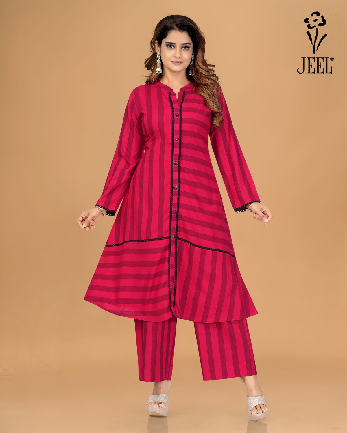 JEEL Kurti &amp; Plazo Set - Ruby Pink
