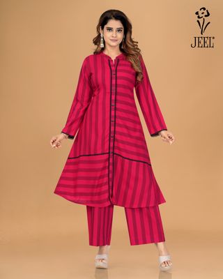 JEEL Kurti &amp; Plazo Set - Ruby Pink