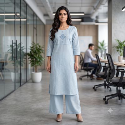 JEEL Kurti & Palazzo Set - Ice Blue JEEL Kurti & Palazzo Set - Ice Blue