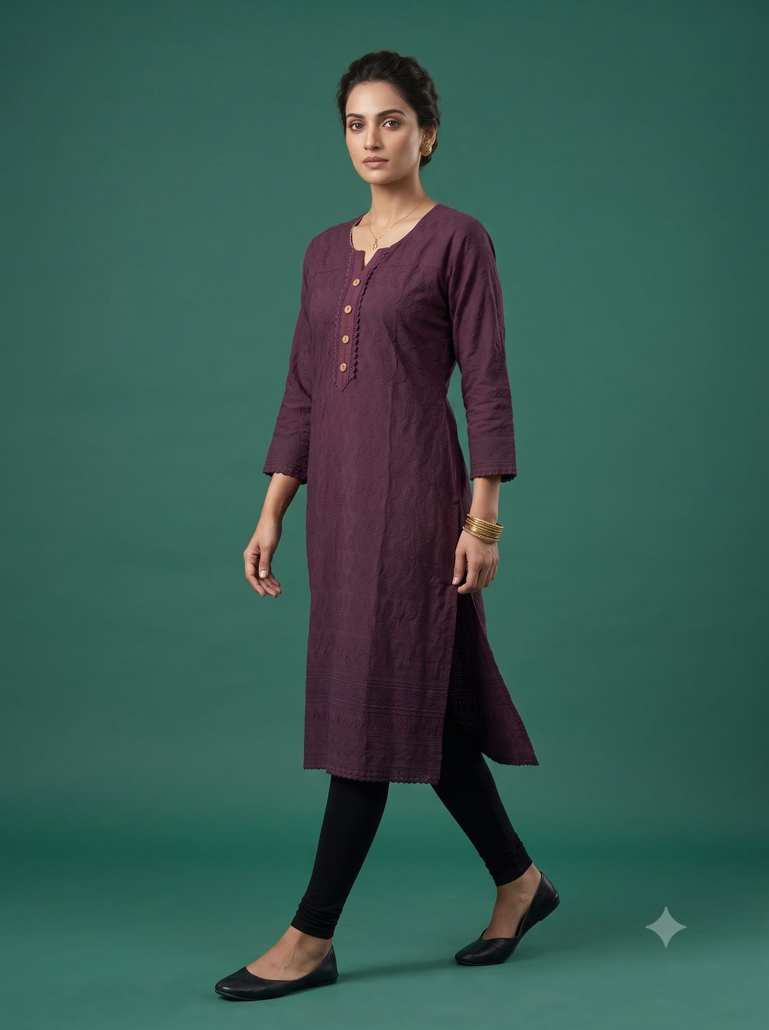 JEEL Chikan Kurti - Sangria Purple