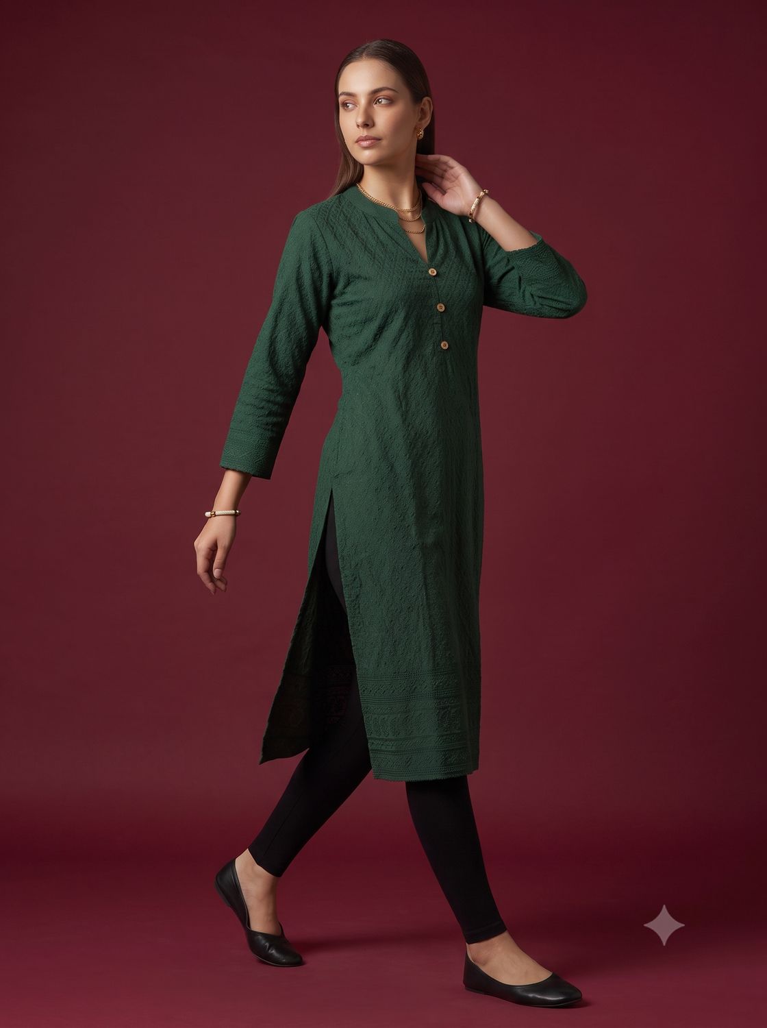 JEEL Chikan Kurti - Lush Green