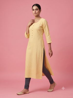JEEL Chikan Kurti - Pastel yellow JEEL Chikan Kurti - Pastel yellow