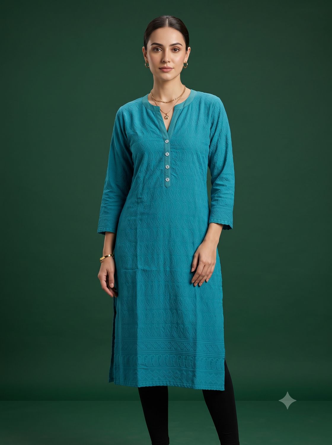 JEEL Chikan Kurti - Teal Blue 2