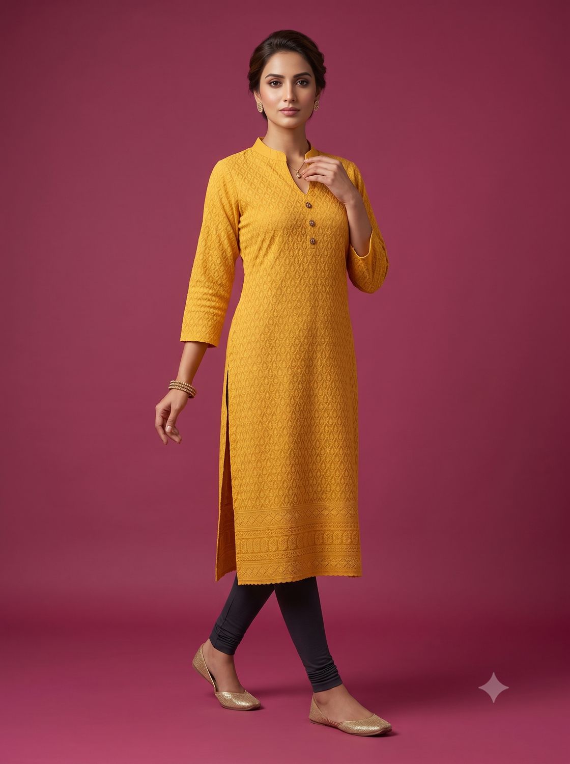 JEEL Chikan Kurti - Sunshine Yellow 