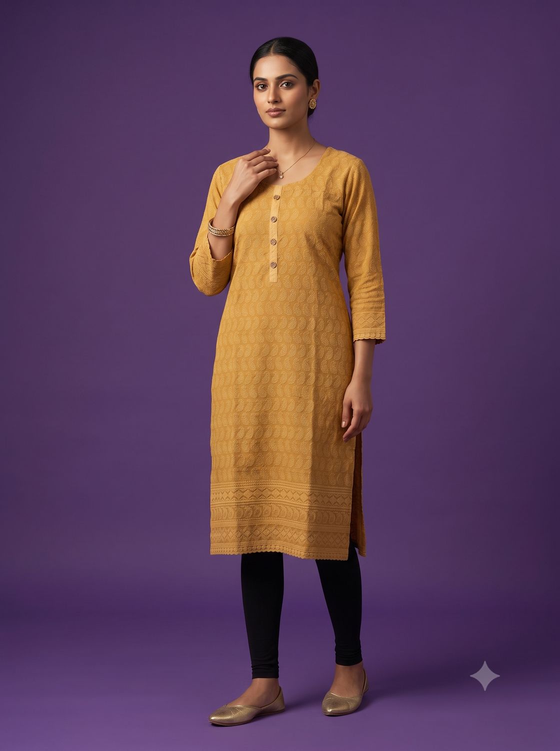 JEEL Chikan Kurti - Beige