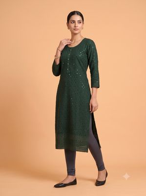 JEEL Chikan Kurti - Lush Green (Sequin)