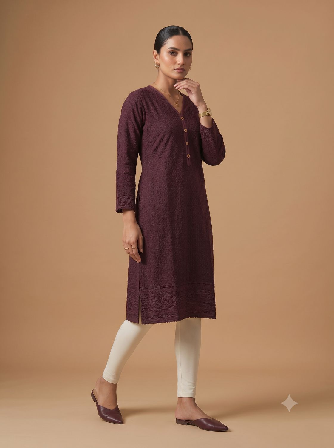 JEEL Chikan Kurti - Wine Purple