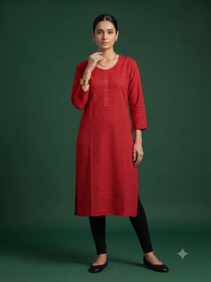 JEEL Chikan Kurti - Persian Red