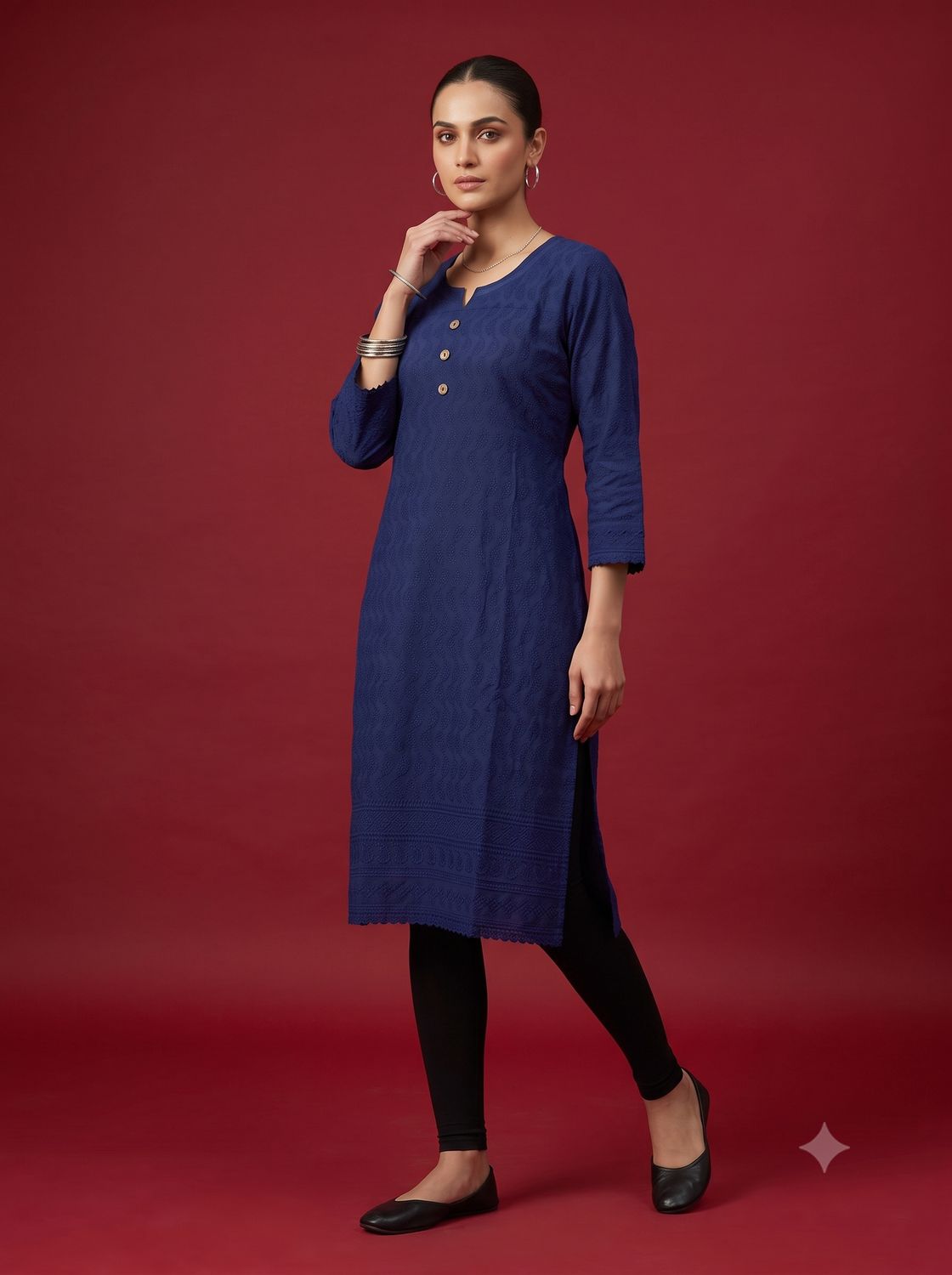 JEEL Chikan Kurti - Navy Blue