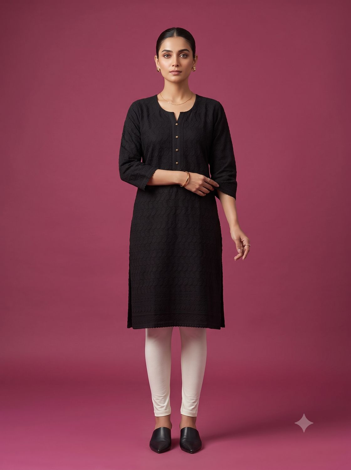 JEEL Chikan Kurti - black