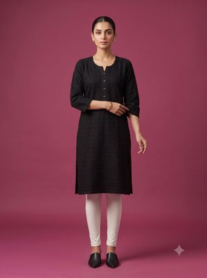 JEEL Chikan Kurti - black JEEL Chikan Kurti - black