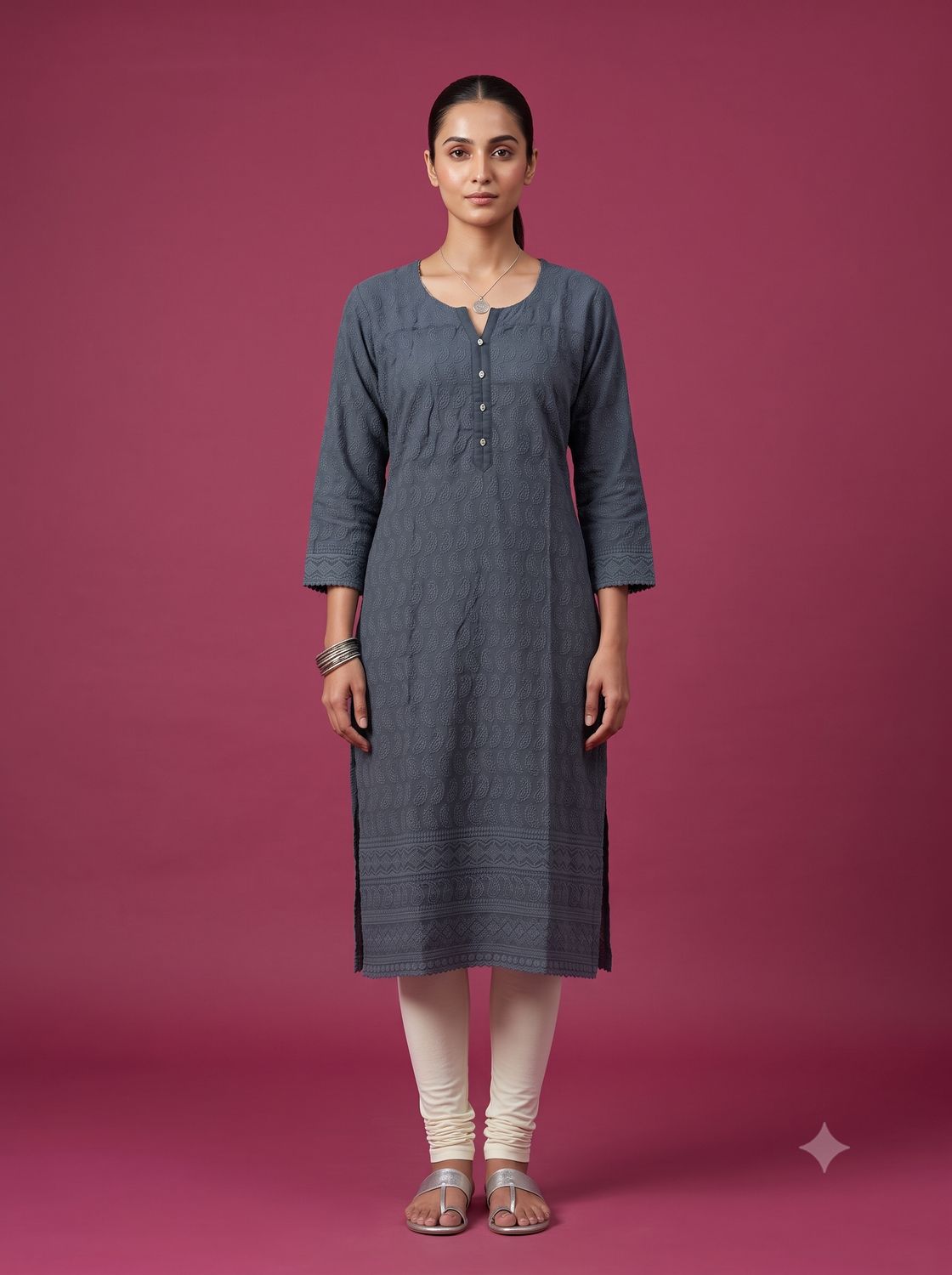 JEEL Chikan Kurti - dark grey