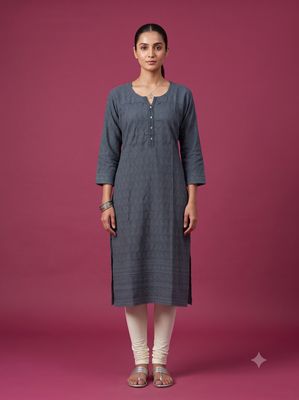 JEEL Chikan Kurti - Dark Grey