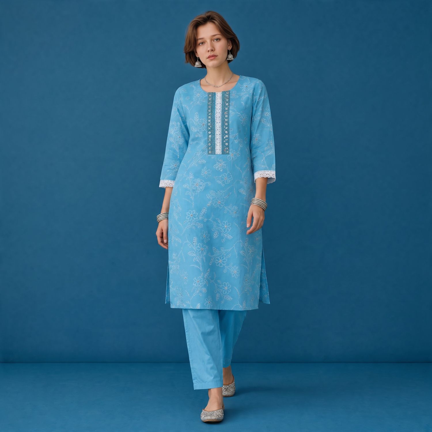 JEEL Kurti &amp; Pant Set - Baby Blue