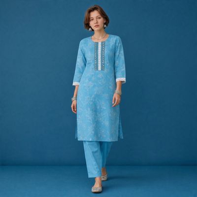 JEEL Kurti & Pant Set - Baby Blue JEEL Kurti & Pant Set - Baby Blue