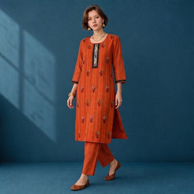 JEEL Kurti & Pant Set - Clay Orange JEEL Kurti & Pant Set - Clay Orange
